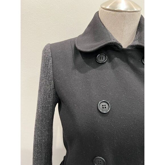 French Connection Black Wool Peacoat with Gray Knit Sleeves Size XS - Picture 3 of 9